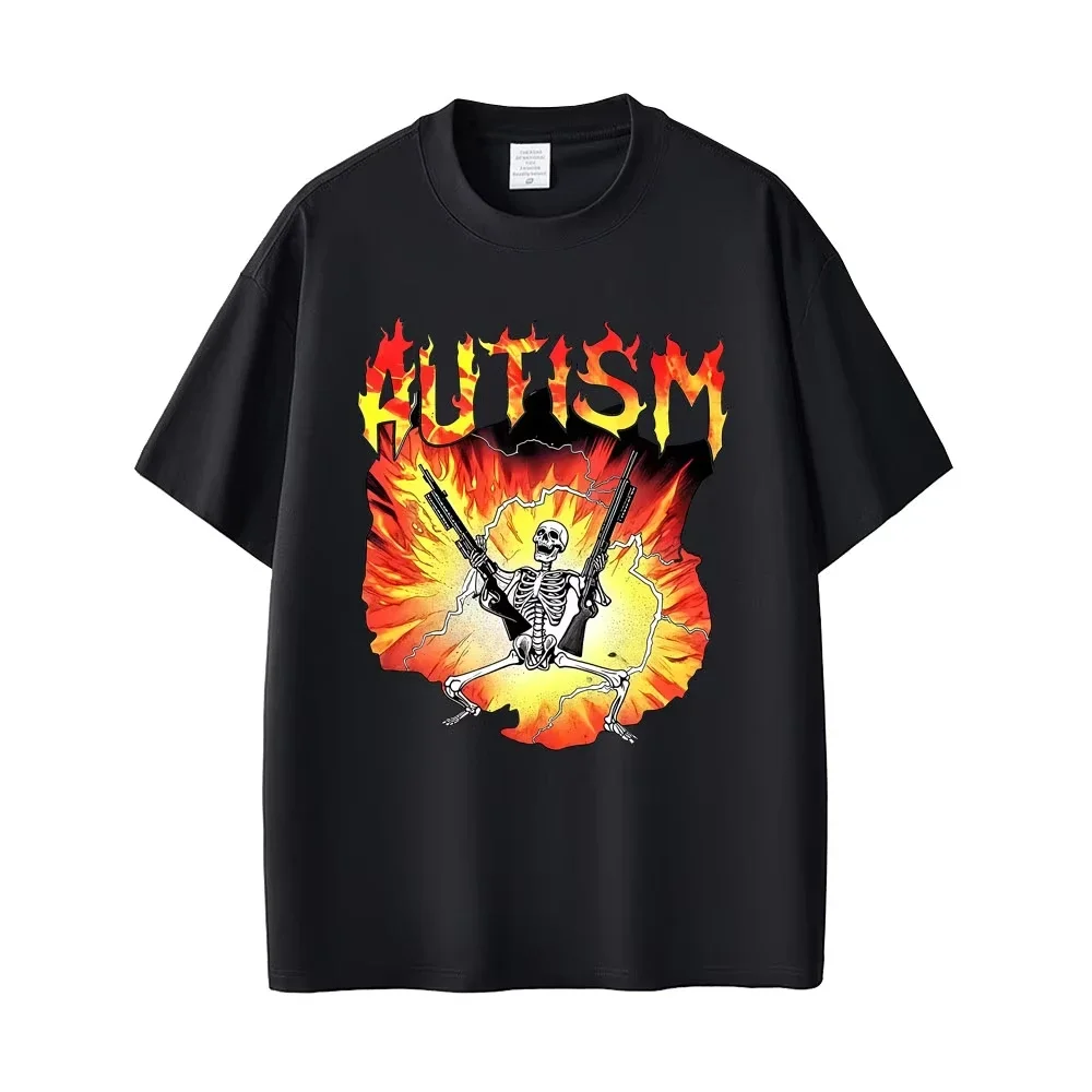 Autism Funny Skeleton T-shirt Autistic Meme Graphic T Shirts Men Women Casual Retro Cotton T-shirts Unisex Oversized Streetwear