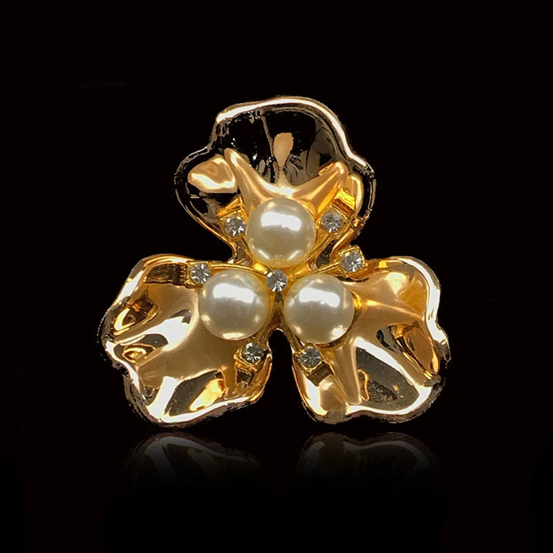 Engood 50Pcs Gold Flower Rhinestone Button Sewing Trim Embellishment Craft Buckle DIY Hair Accessories Wedding Bridal Decoration