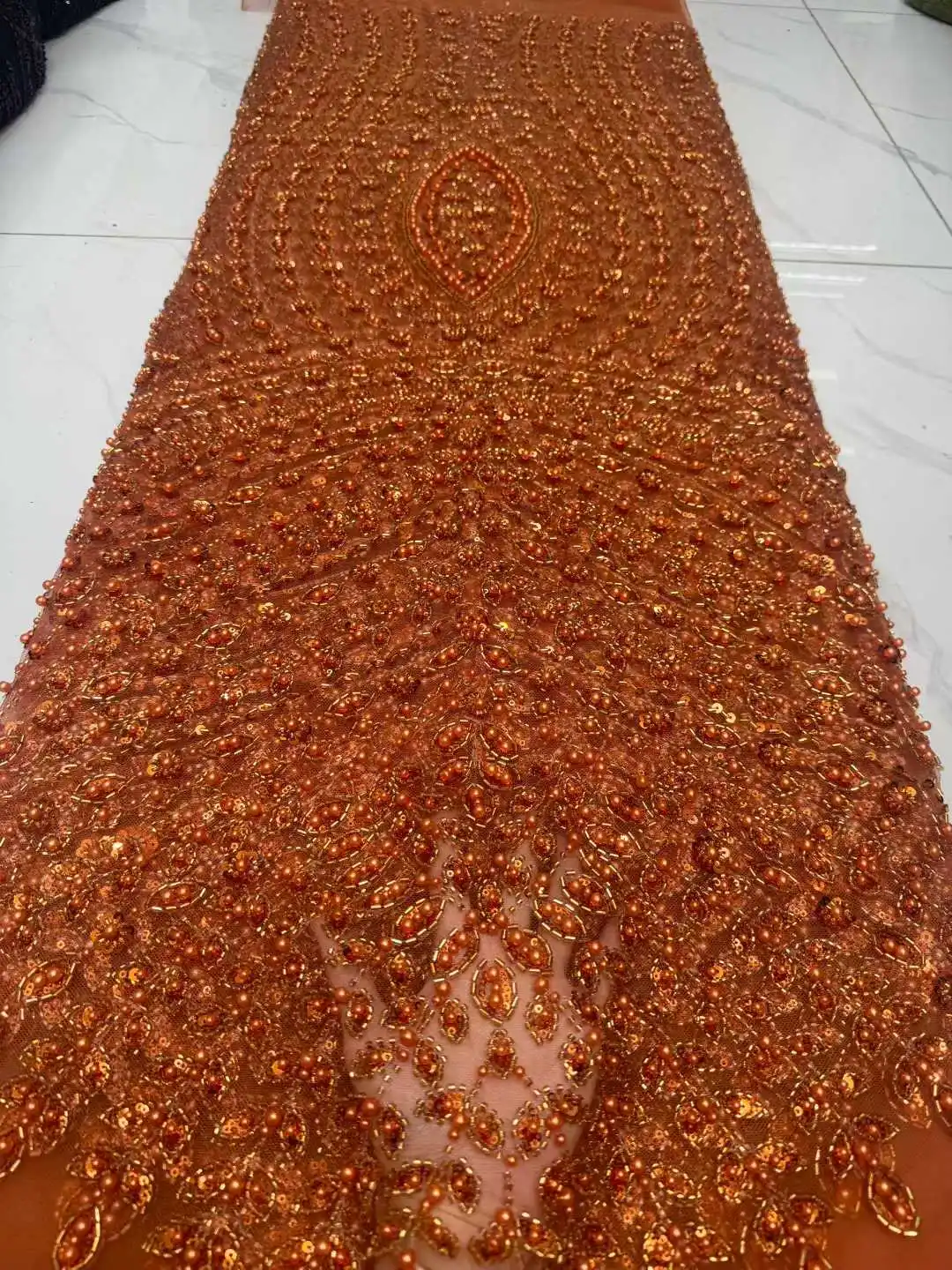 African Heavy Beaded Lace Fabric 2025 High Quality Red Nigerian French Mesh Lace Fabrics With Sequins For Wedding Party Dresses