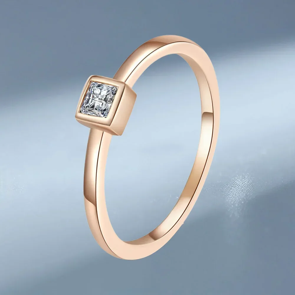 Classic Rose Gold 0.3 Carat Square Moissanite Women and Men Lovers Rings, Luxury Diamond Boy and Girl Unisex Rings Birthday Gift