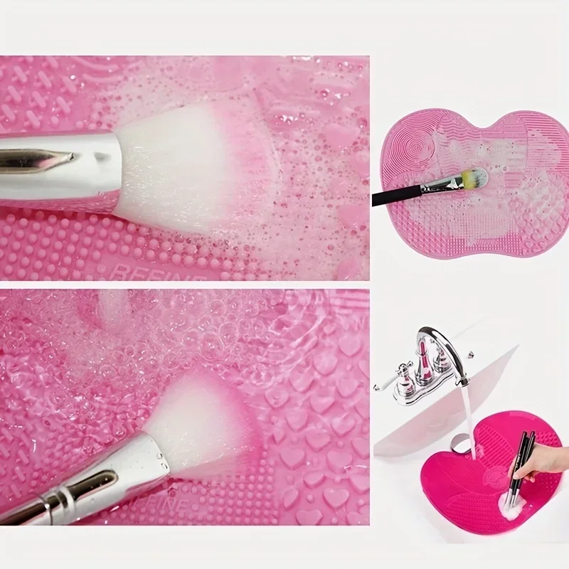 Almofada de limpeza de pincel de maquiagem em forma de maçã de silicone com ventosa para limpeza eficaz de ferramentas cosméticas, 1 peça