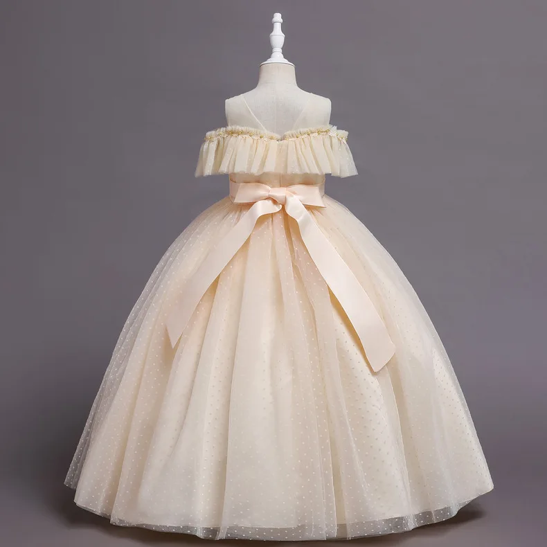 여아 원숄더 튤 드레스, 꽃 소녀를 위한 푹신한 공주 드레스, 특별한 날을 위한 미인 대회, 호스트 및 공연 드레스