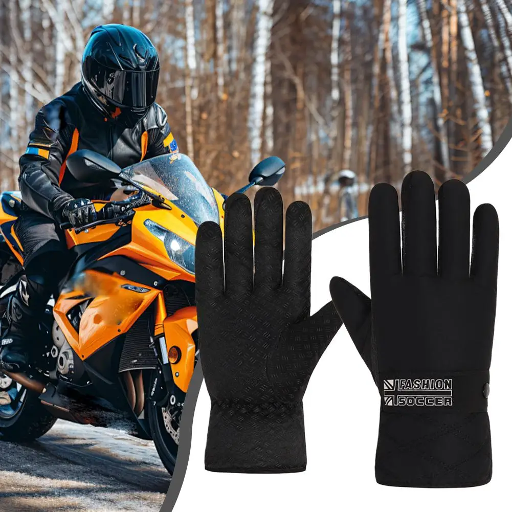 

1 Pair Winter Men Thickened Warm Gloves Outdoor Motorcycle Riding Bike Running Outdoor Anti Slip Shock Absorption Gloves