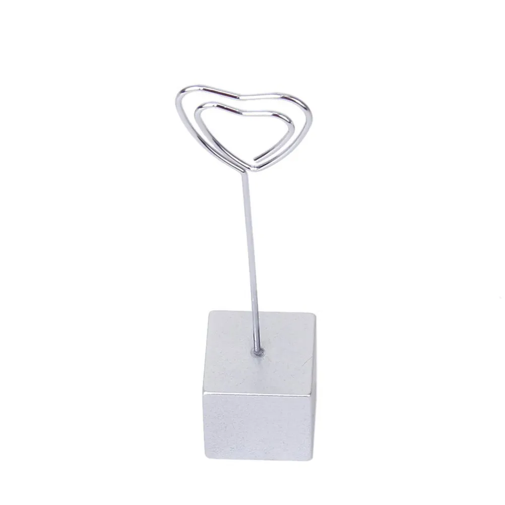 Heart Shape Card Memo Photo Clip Silver Wire Clip Resin Cube Base Picture Holder 11.5x2.4x2.4cm Resin Base Heart Shape Holder