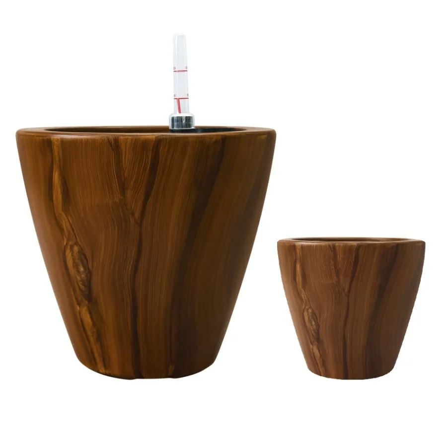 

2Pack 10 in.Dark Wood Plastic Selfwatering Planter Pot