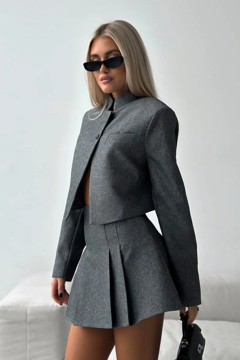 Early Autumn Women\'s Long Sleeve Jacket Short skirt suit Blouse Jacket Pleated Skirt Short Skirt Casual Sets two-piece suit