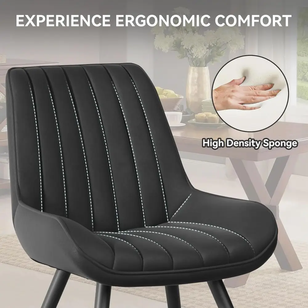 مجموعة من 4 كراسي طعام منجدة مع وسائد سميكة، وكراسي مريحة من القماش على أرجل معدنية، وكراسي غرفة طعام سوداء #2