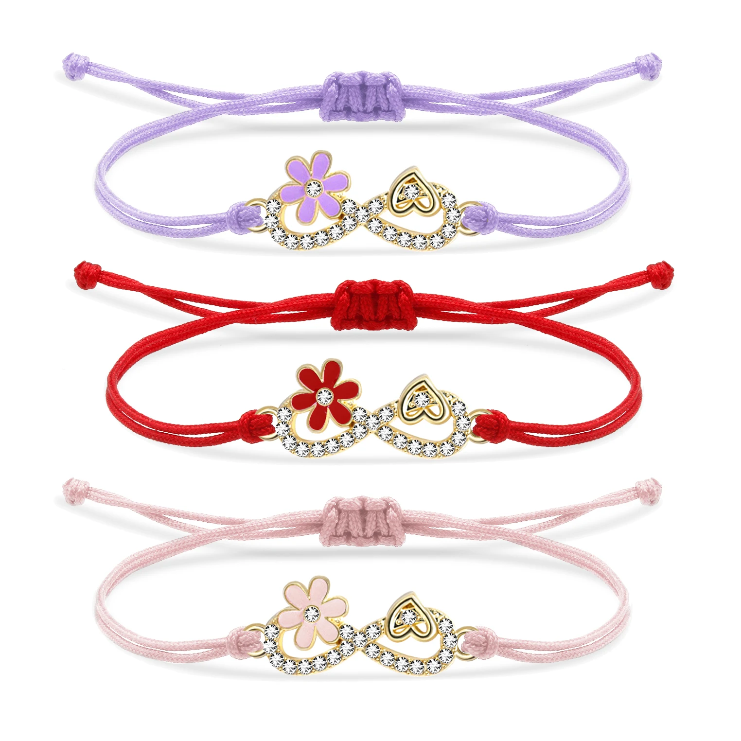 Zinc Alloy Rhinestone Crystal Love Heart Enamel Flower Infinity Charm Bracelet Women 2025 New Fashion Red String Jewelry Gift