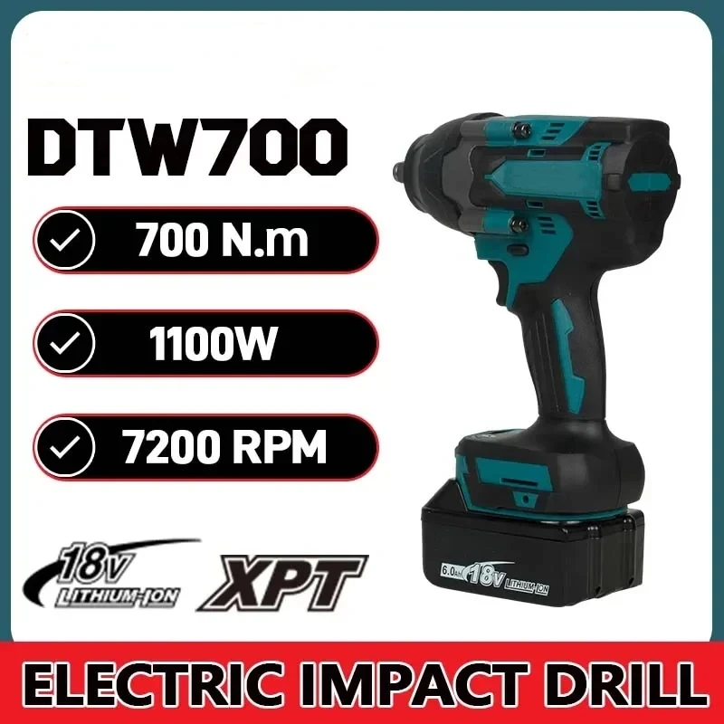Makita-llave eléctrica DTW700, sin escobillas, multifuncional, recargable, batería de litio de 18V, reparación de automóviles, llave de impacto de alto par