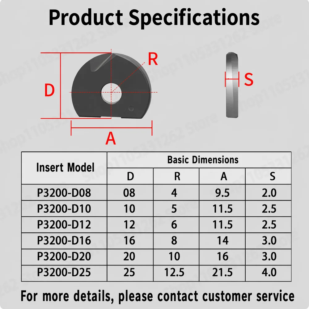 P3200-D16 Carbide Ball Nose Insert R8 General Fine Milling for Steel Stainless Cast Iron Hardened HRC55