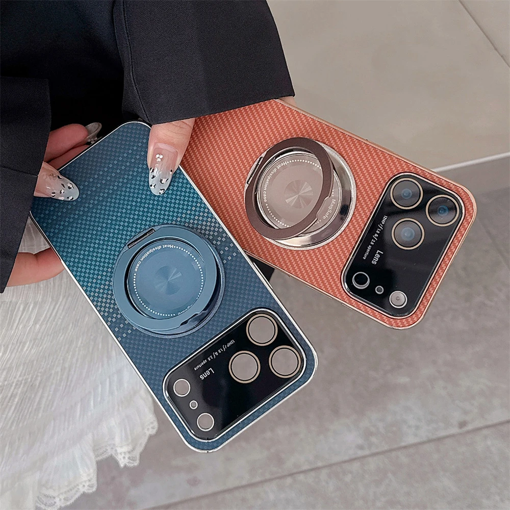 حافظة من ألياف الكربون المغناطيسية قابلة للطي لهاتف آيفون 17 16 15 14 Pro Max لحامل حامل Magsafe غطاء ملون غير لامع من البولي يوريثان الحراري
