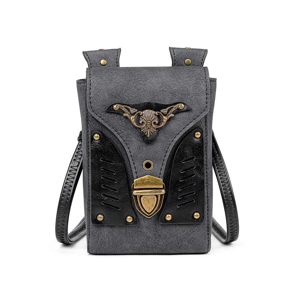

New Punk Shoulder Bags women's bag rivets small square bag vintage gothic style vertical phone bag women's messenger bags C106