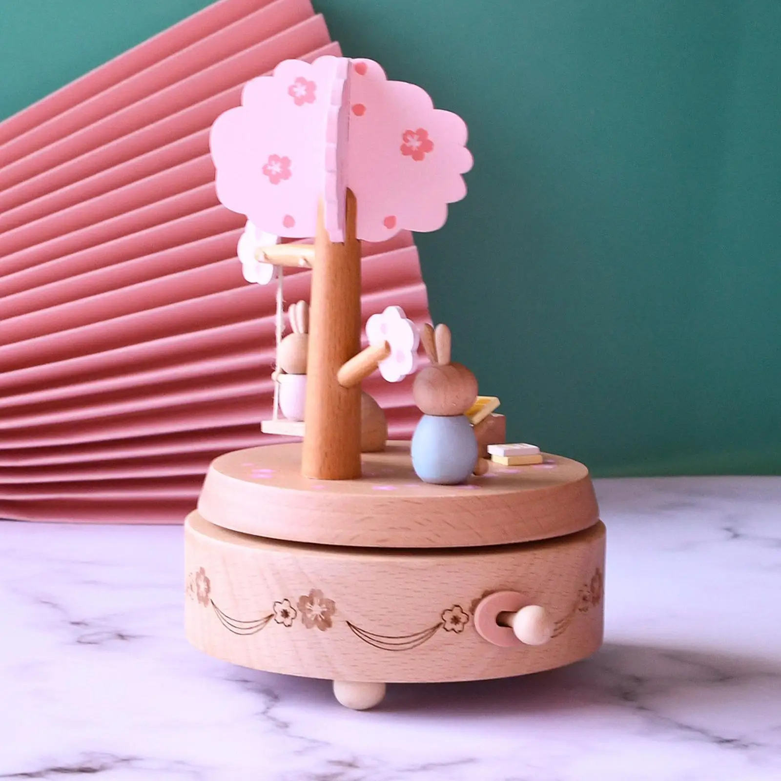 Wooden Music Box Creative Decorative Rotation Crafts Home Bedroom Decor for Baby Girl Women Valentine's Day Birthday Gift Kids