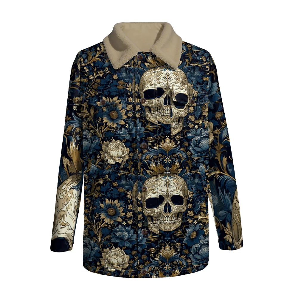 

Reversible Ethnic Print Jackets with Faux Fur Collar Bohemian Geometric Coats for Fall Winter Dual-Pocket Loose Fit Fashion