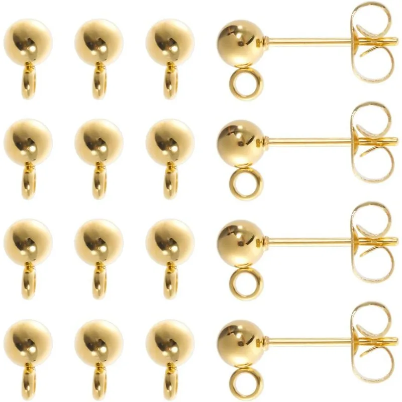 

1 Box 80Pcs Real 18K Gold Plated Ball Post Earring Studs with Loop 4mm Post 40Pcs Posts 40Pcs Butterfly