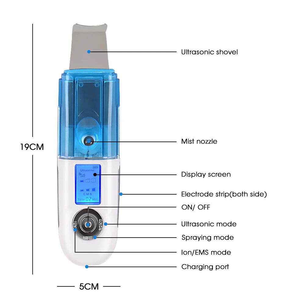 Nieuwe Collectie Depurador De Piel Peeling Gezicht Hoofdspuit Ultrasone Spatel Machine Dode Huid Verwijderen Huid Scrubber