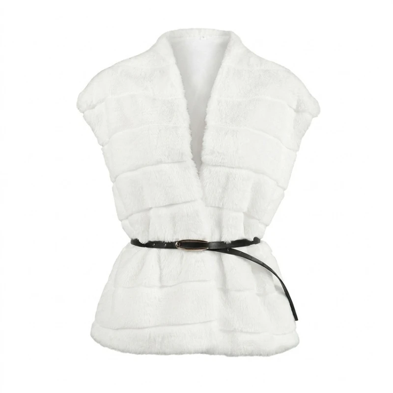 Women Faux Fur Vest Coats Jackets V Neck Sleeveless Coat Thick Warm Y2k Streetwear Jacket Elegant Work Outerwear Autumn Winter 5