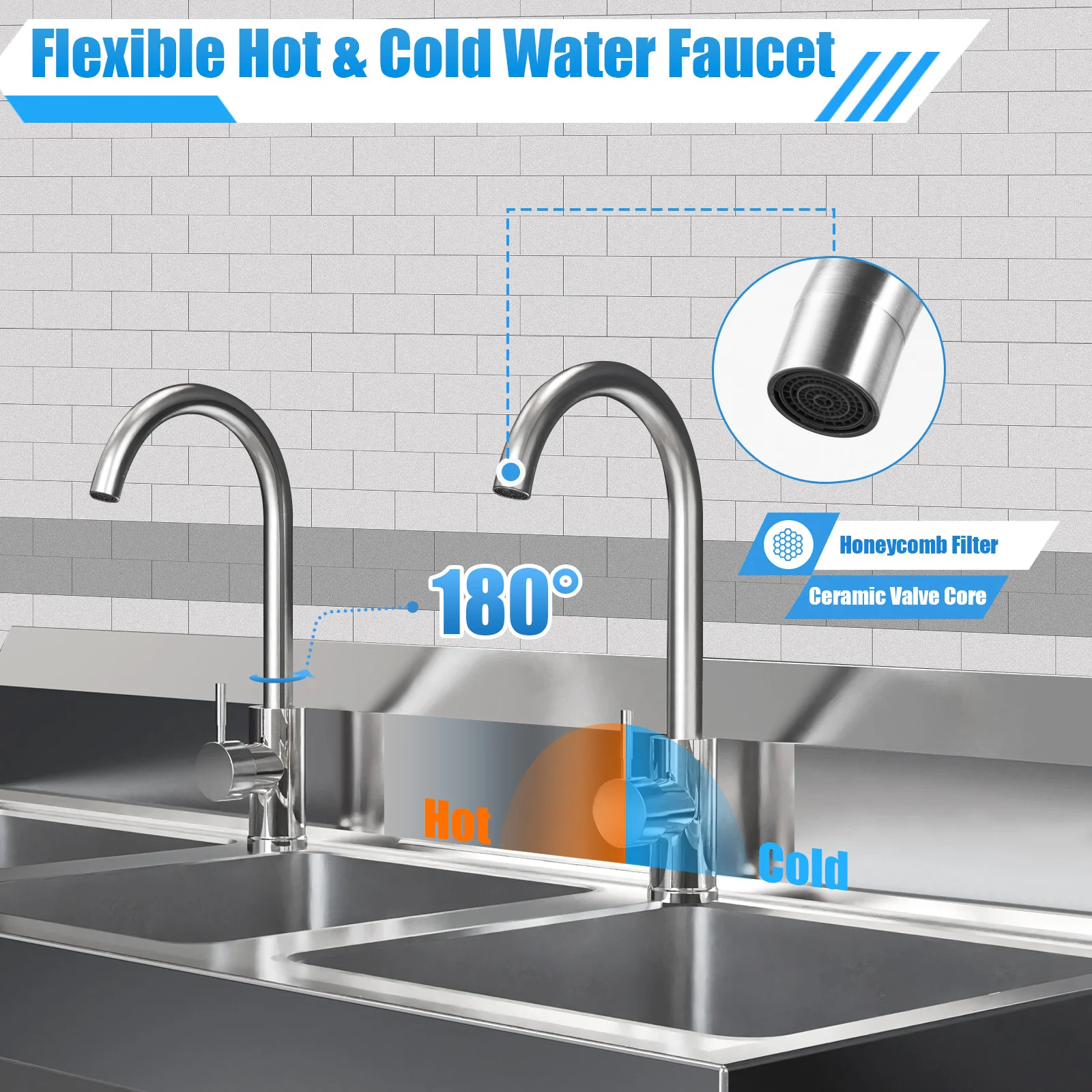 304 Stainless Steel 3 Basin Ki - огляд і ціна Commercial Kitchen Taps