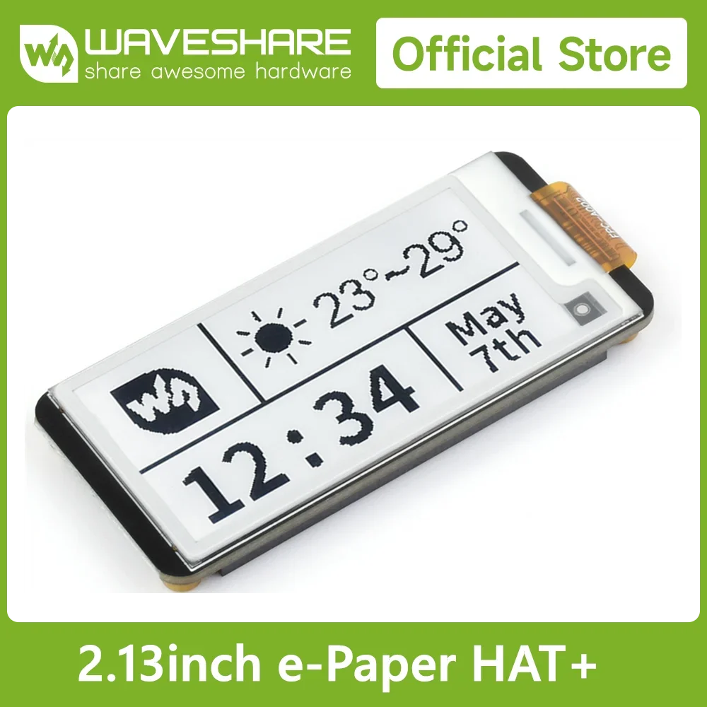 

Waveshare 2.13inch E-Paper HAT+ for Raspberry Pi Zero/Zero W/5/4B/3B, E-Ink Display, 250x122 , Immersion Gold Process, SPI