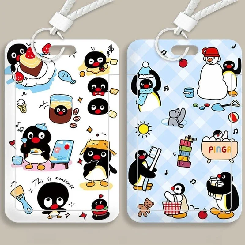 Cartoon Penguin Kpop Idol Card Collect Organizer Stationery Student Campus Lanyard Cards Holder Girls Door Card Case Keychain