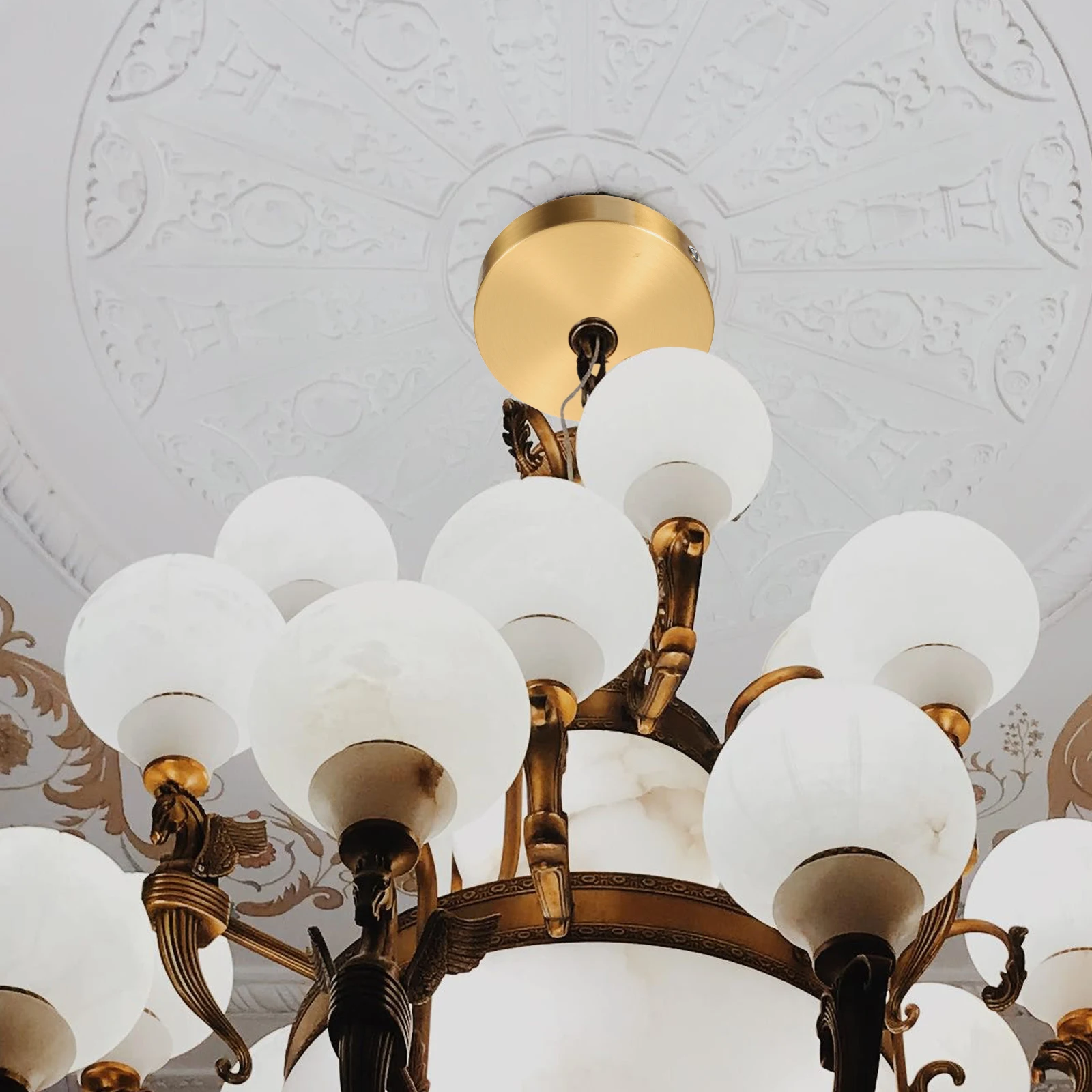 

1 Set Round Edge Pendant Light Ceiling Canopy Chandelier Mounting Plate Heavy Duty Copper Cover For Diy Lighting Fixture Upgrade