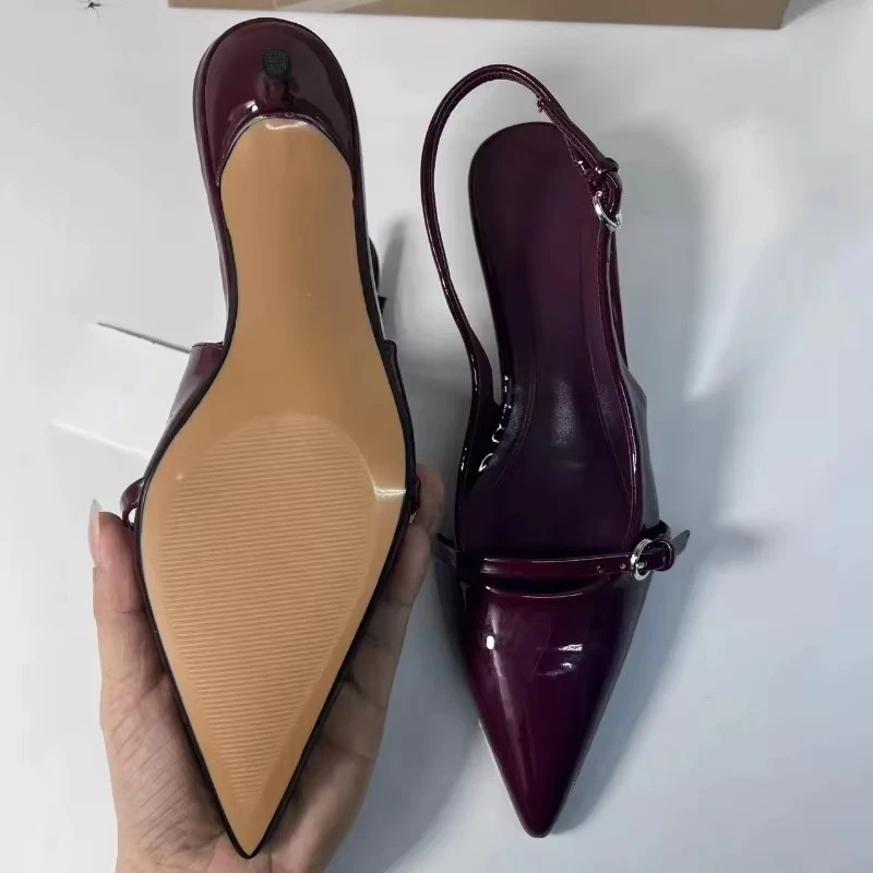Pointed Toe Buckle Strap Ladies Sandals Solid Shallow Fashion Sexy Party Slingbacks 2025 Summer High Heeled Shoes Woman