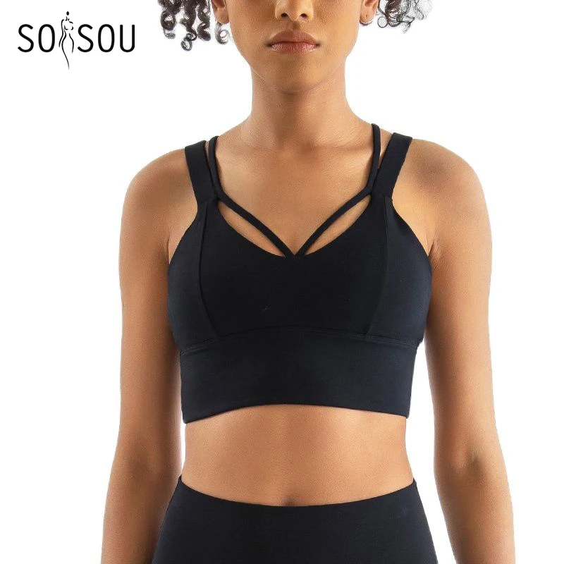 SOISOU Nylon Top Women Bra Yoga Sexy Cross Tops Woman Breathable Underwear Women Fitness Sports Bra For Women Gym Clothes