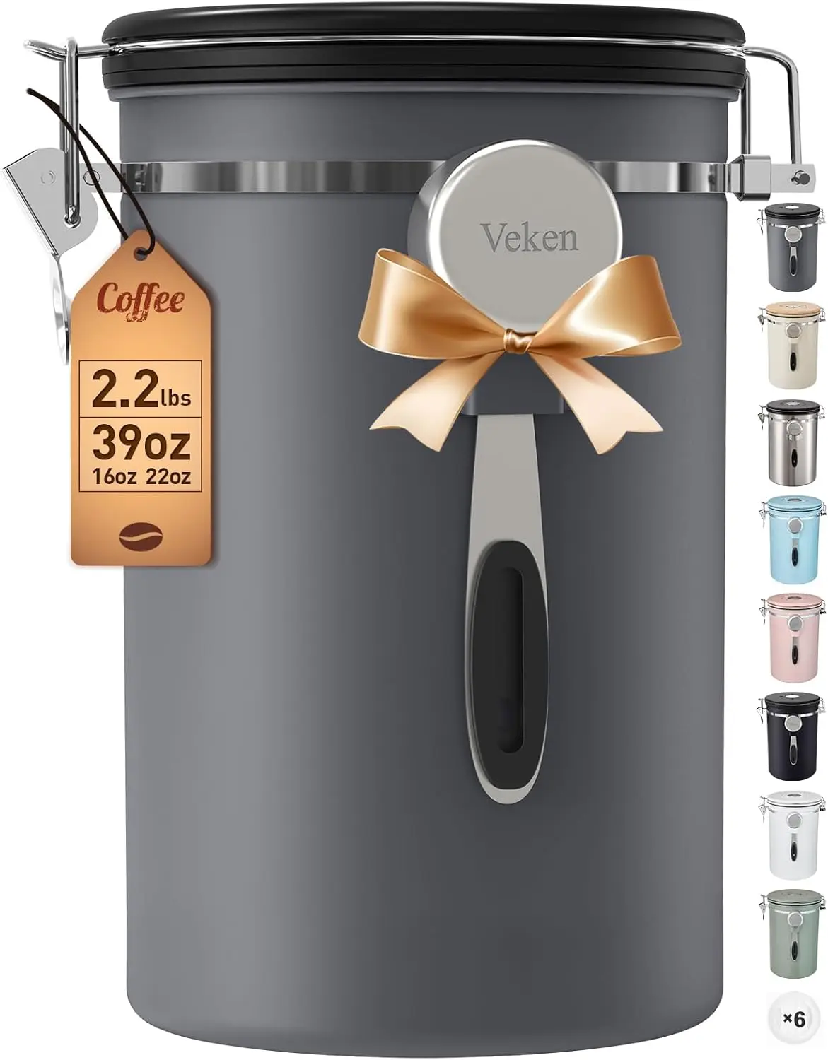 Recipiente para Café, 39 oz, Contenedor Hermético de Acero Inoxidable para Almacenar 2.2 lb de Granos de Café, Café Molido, Azúcar, Espresso, Arroz