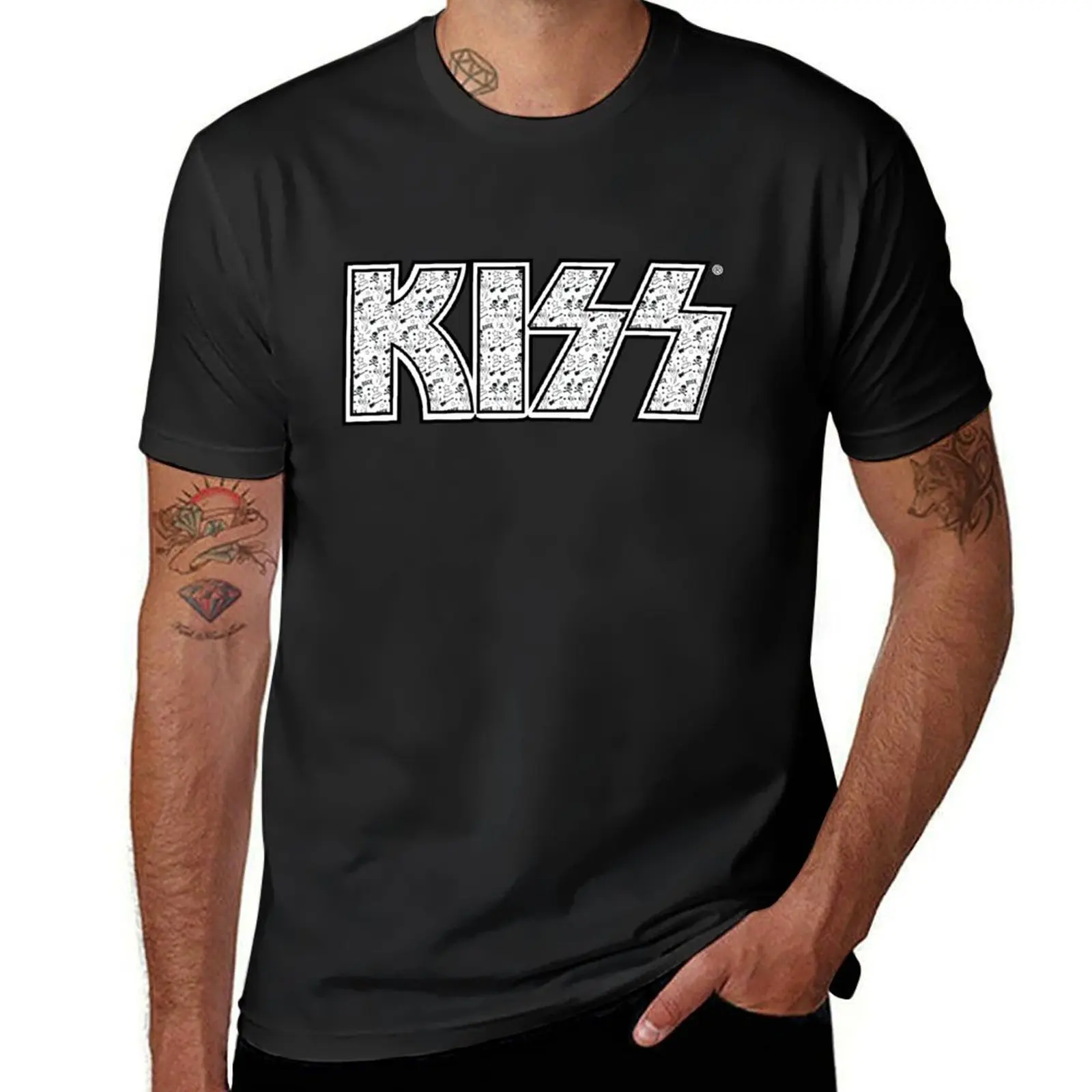 

Kiss logo with rock symbol pattern T-Shirt graphic tee shirt T-shirts man luxury designer vintage t shirt men