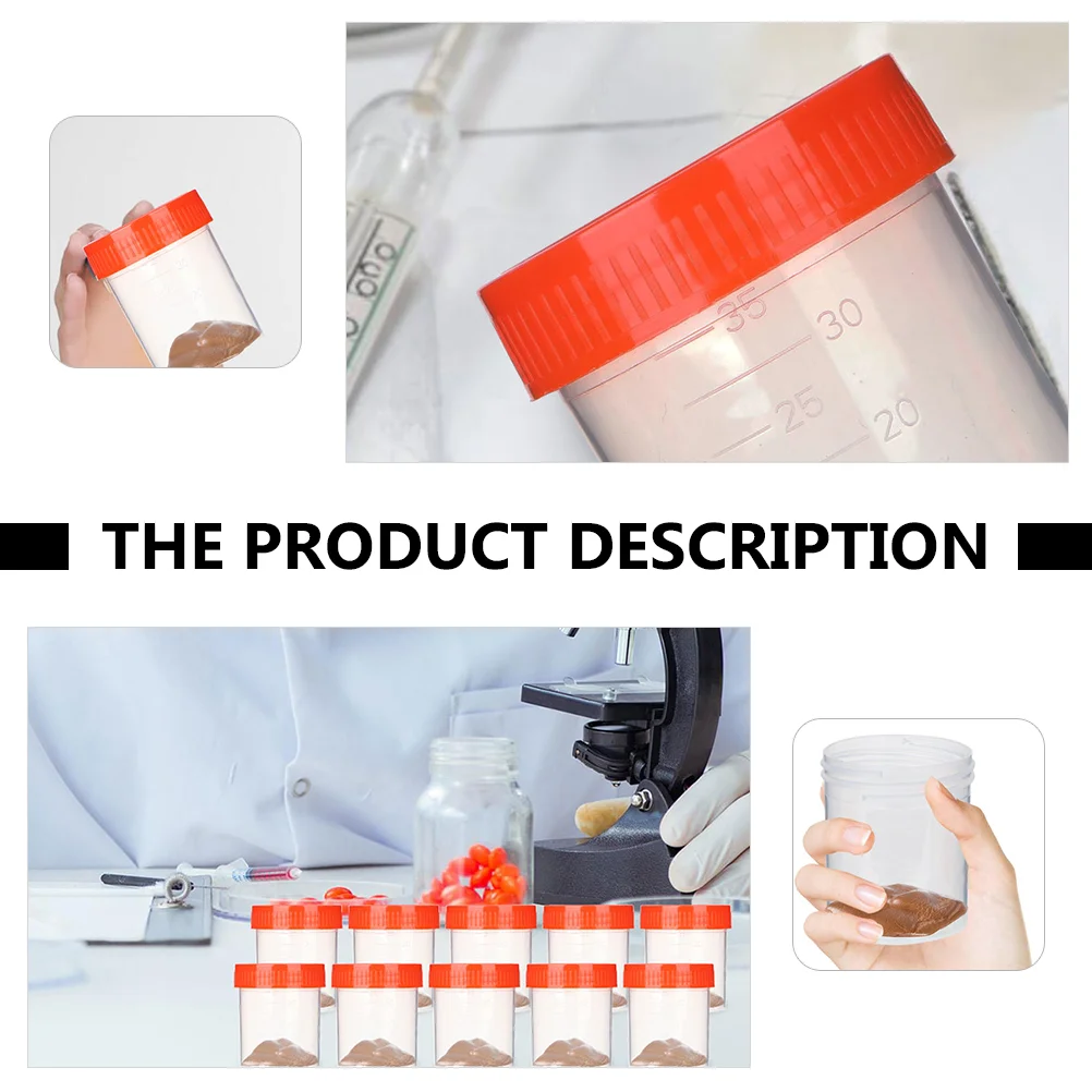 100 Pcs Sample Cup 40ML Specimen Container Phlegm with Sterile Test Bottle for Hospital Sampling Stool Urine