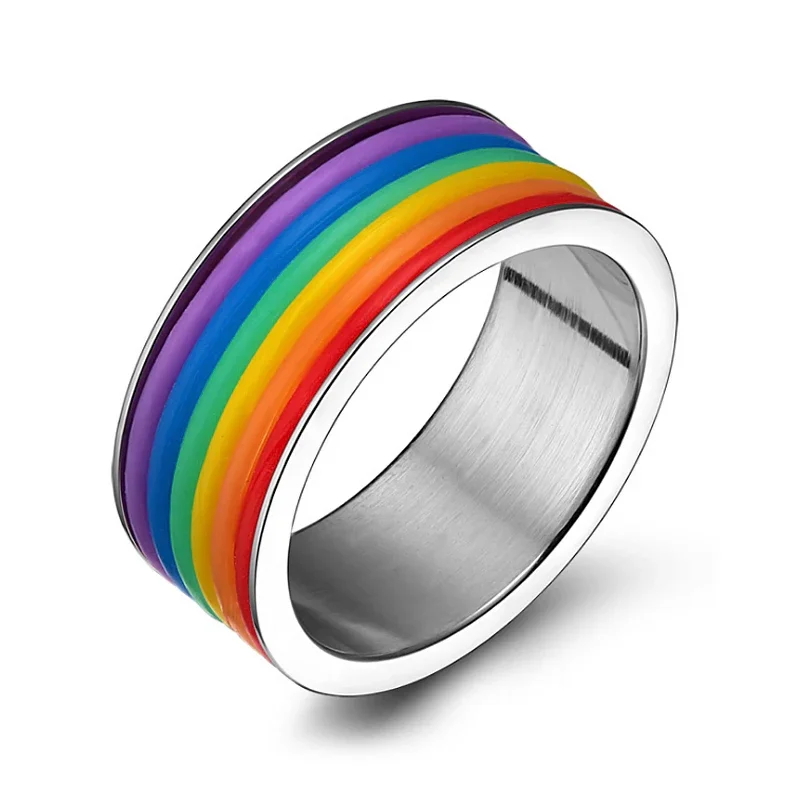 Gay Pride Wedding Ring for Women and Men Colorful Silicone Ring 316L Stainless Steel Ring Party Rainbow Jewelry