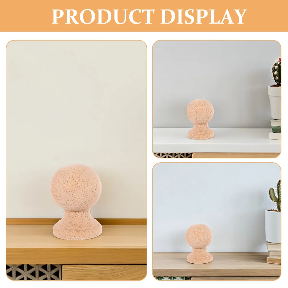 Unfinished Solid Wood Finials Roman Carved Design Decorative Ball Caps for Bed Posts Curtain Rods Indoor Staircases Furniture