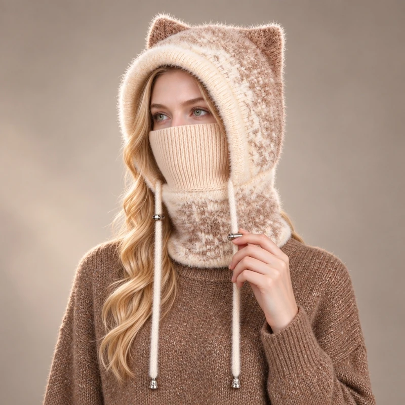Winter Balaclava Hat with Soft Fleece Interior, Integrated Face Covering and Neck Warmer for Cycling and Cold Commutes Y08E