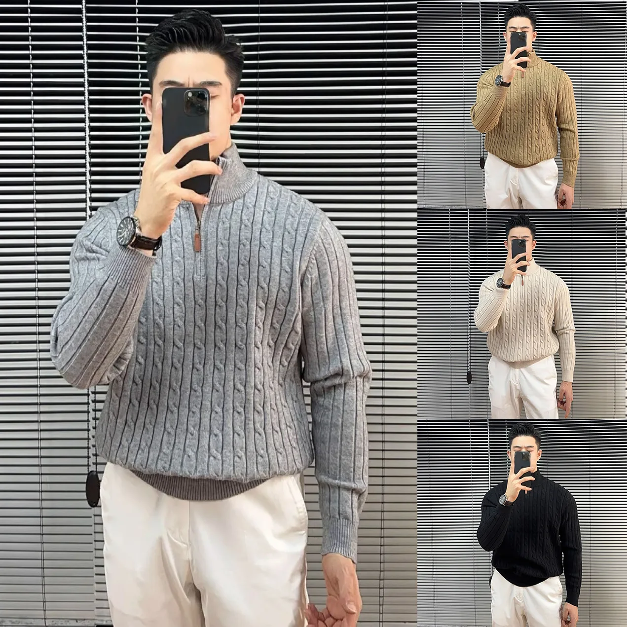 

Мужские пуловеры с меховым воротником Eigener Text, с множеством карманов на молнии, в стиле техно-одежды, городские, функциональные, практичные, универсальные, регулируемые, осенние