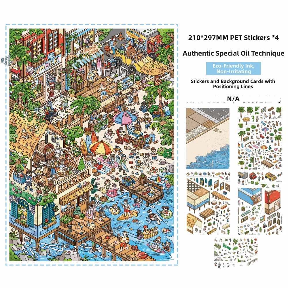 Travel Theme 3D Stacking Stickers PET Die-cut Island Beach Mini Scene Stickers Large Size Camping Farm Scrapbook Stickers