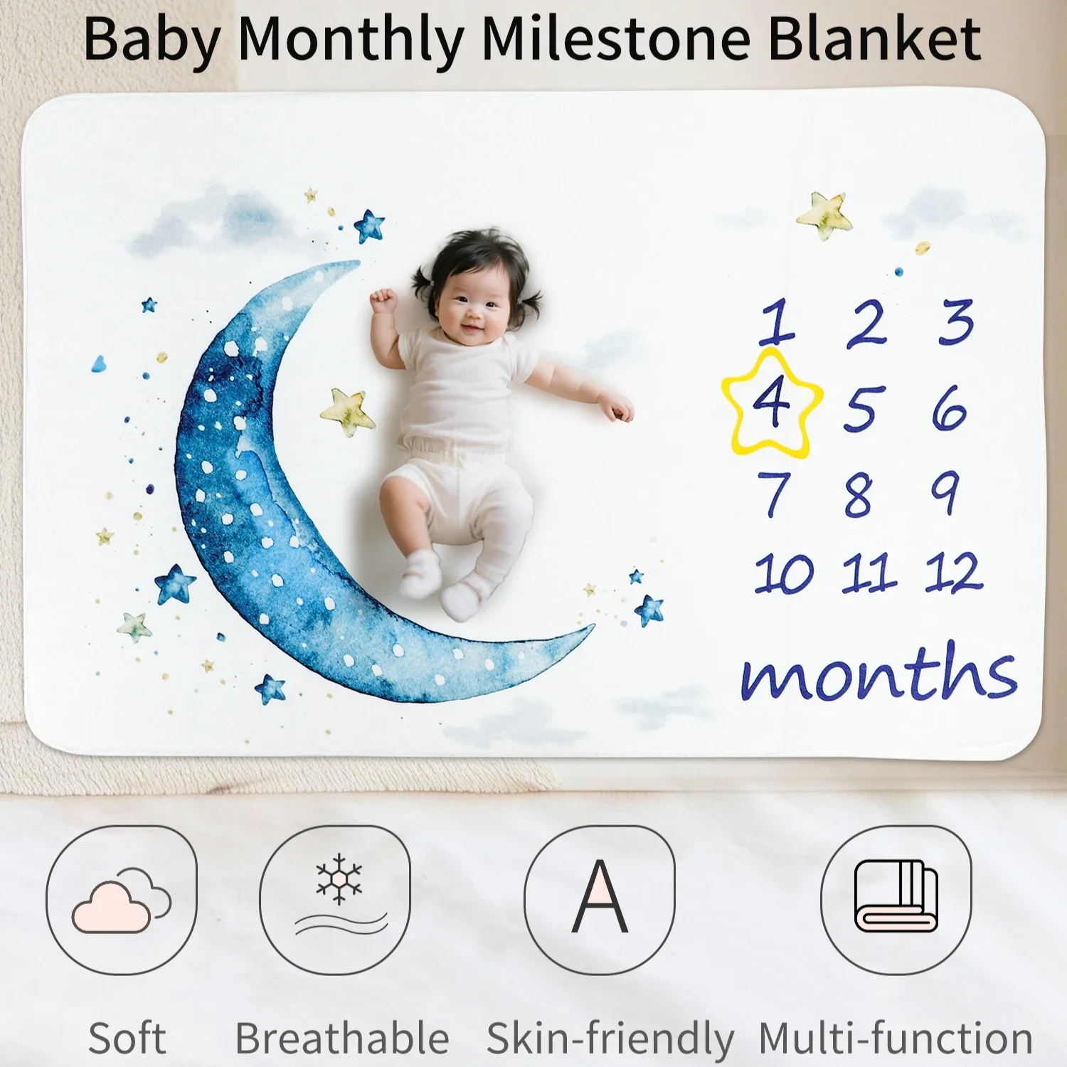 Skin FriendlyKids Soft Holding Blanket Flannel Infant Play Mat Multi-functional Baby Monthly Milestone Blanket Skin-friendly