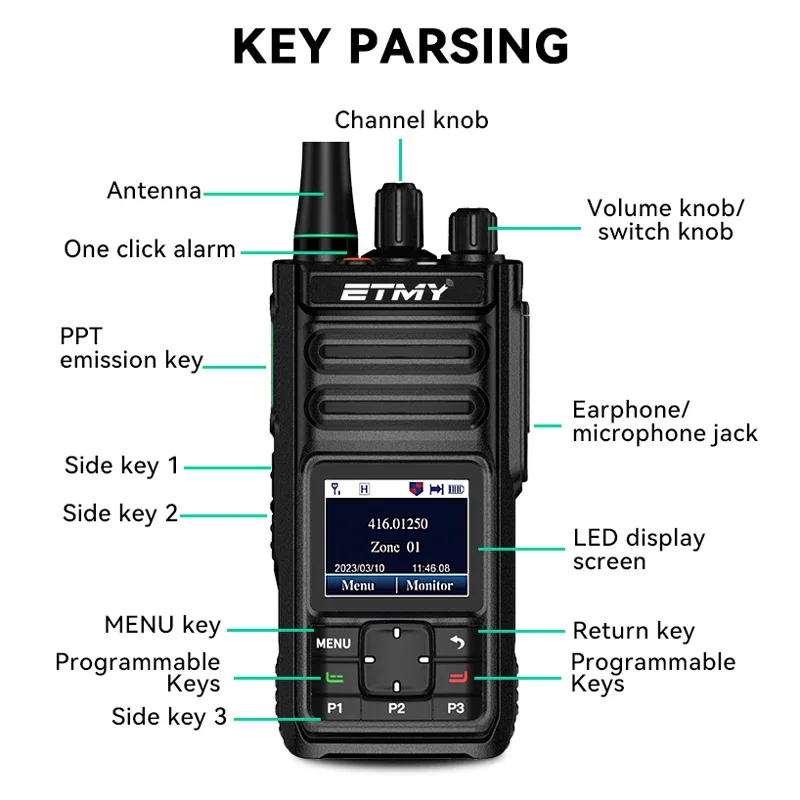 ETMY ET-D68 dmr radiobereik tot 10 km walkie talkie met sms'ing AES256 digitale gecodeerde walkie talkie