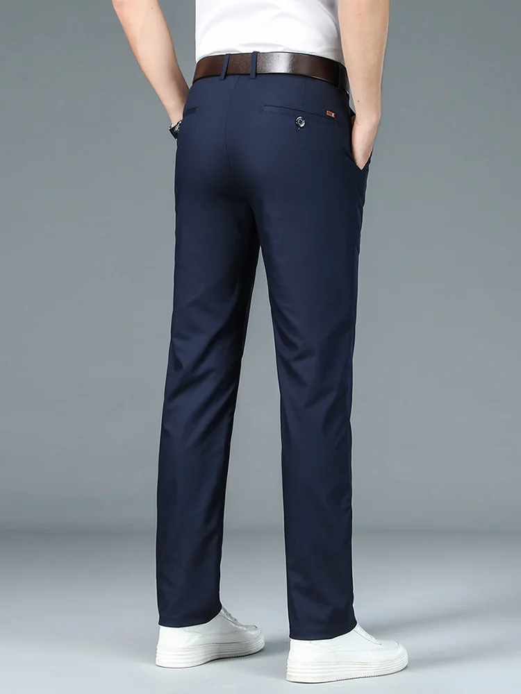 Pantalones de traje de negocios rectos de lujo de alta calidad para hombres, diseñador de fibra de bambú, elegante, informal, largo, Formal,