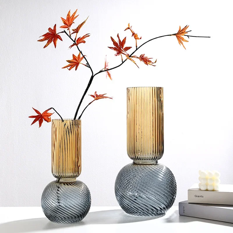 Simple and creative two-color glass vase Handmade Italian design flower arrangement ornament soft home decor vases