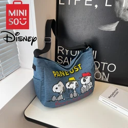 MINISO Disney z serii kreskówki dżinsowa torba damska o dużej pojemności torba Crossbody na jedno ramię Snoopy drukowana torba materiałowa