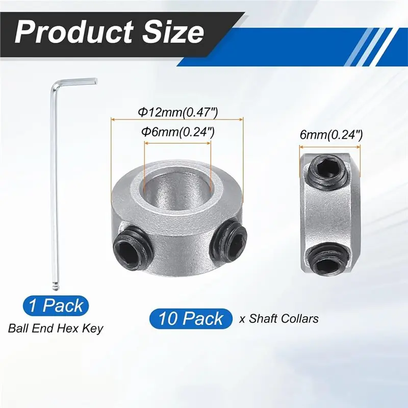 A59Z-10Pack Shaft Collar, 6Mm Bore 6Mm Thick Aluminum Alloy Axle Collars 12Mm OD Locking Ring With Ball Head Hex Key