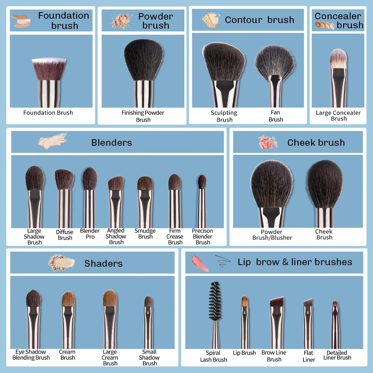 OVW Makeup Brushes Set 24pcs Natural Goat Hair Powder Foundation Contour Blending Eyeshadow Eyeliner Makeup Tools maquillaje