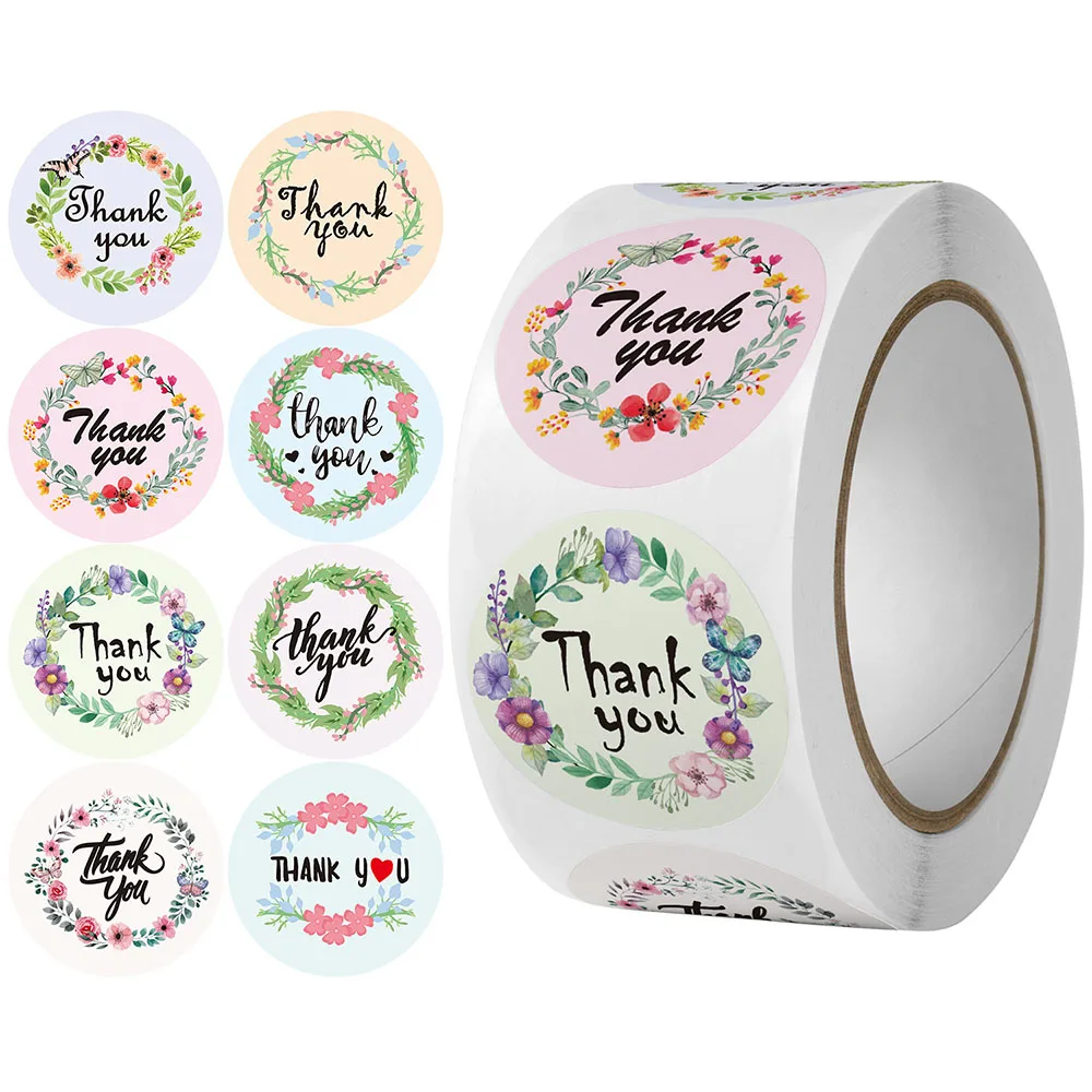 11 Styles Flower Thank You Sticker Letter Paper Gift Food Bag Sealing Sicker Wedding Birthday Holiday Bouquet Decoration Sticker