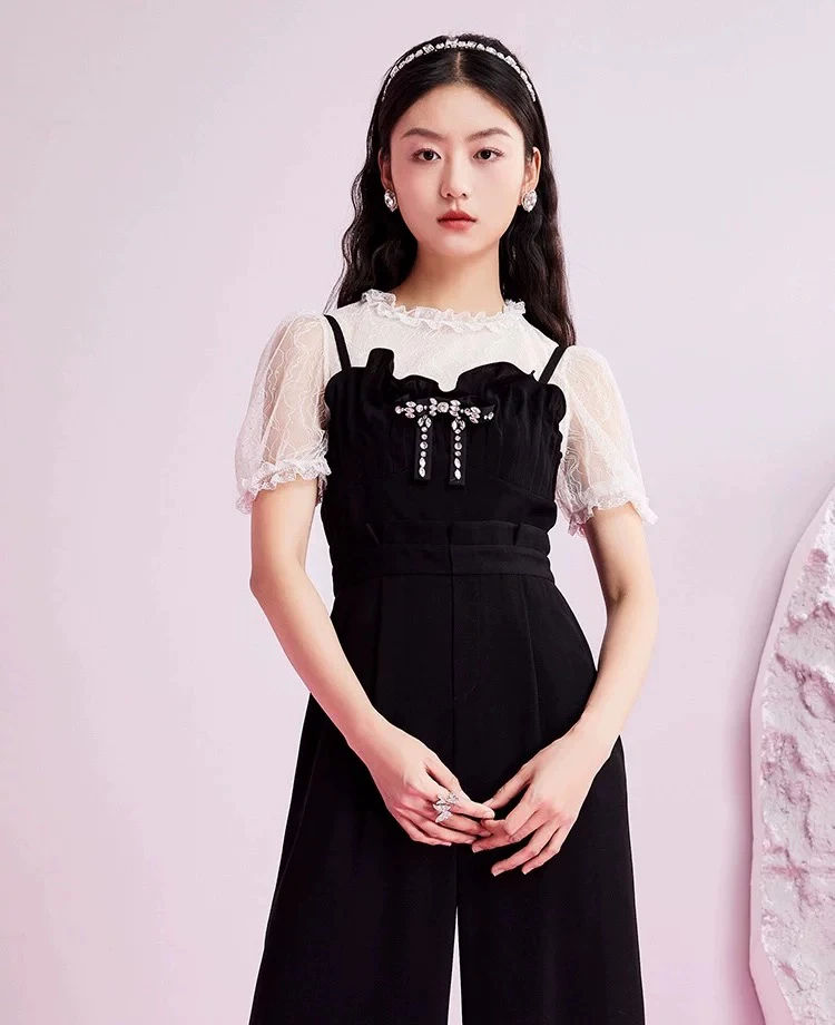 FEXATA Heavy Du Diamond Tuta a gamba larga impreziosita Nuova collezione primaverile Comodi pantaloni lunghi a vita alta in fibra di poliestere