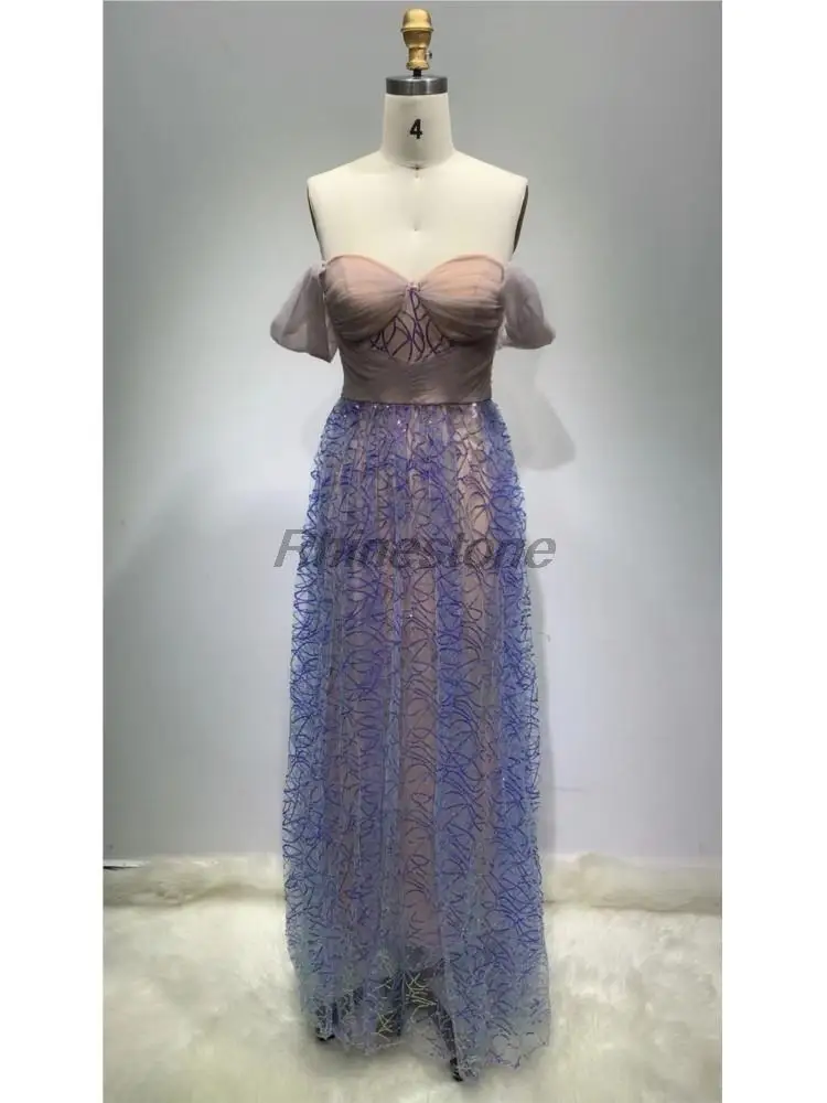 2023 Summer New Violet Sequin Bead Padded Bra Fluffy Long Evening Dress