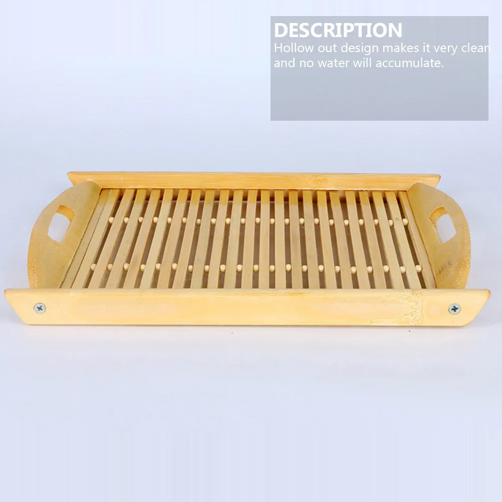1Pcs Strong Bamboo Tray Humanized Handle Design Easy-Grip Hollow-Out Drainage Fruit Storage Tray Vegetable Serving Plate Kitchen