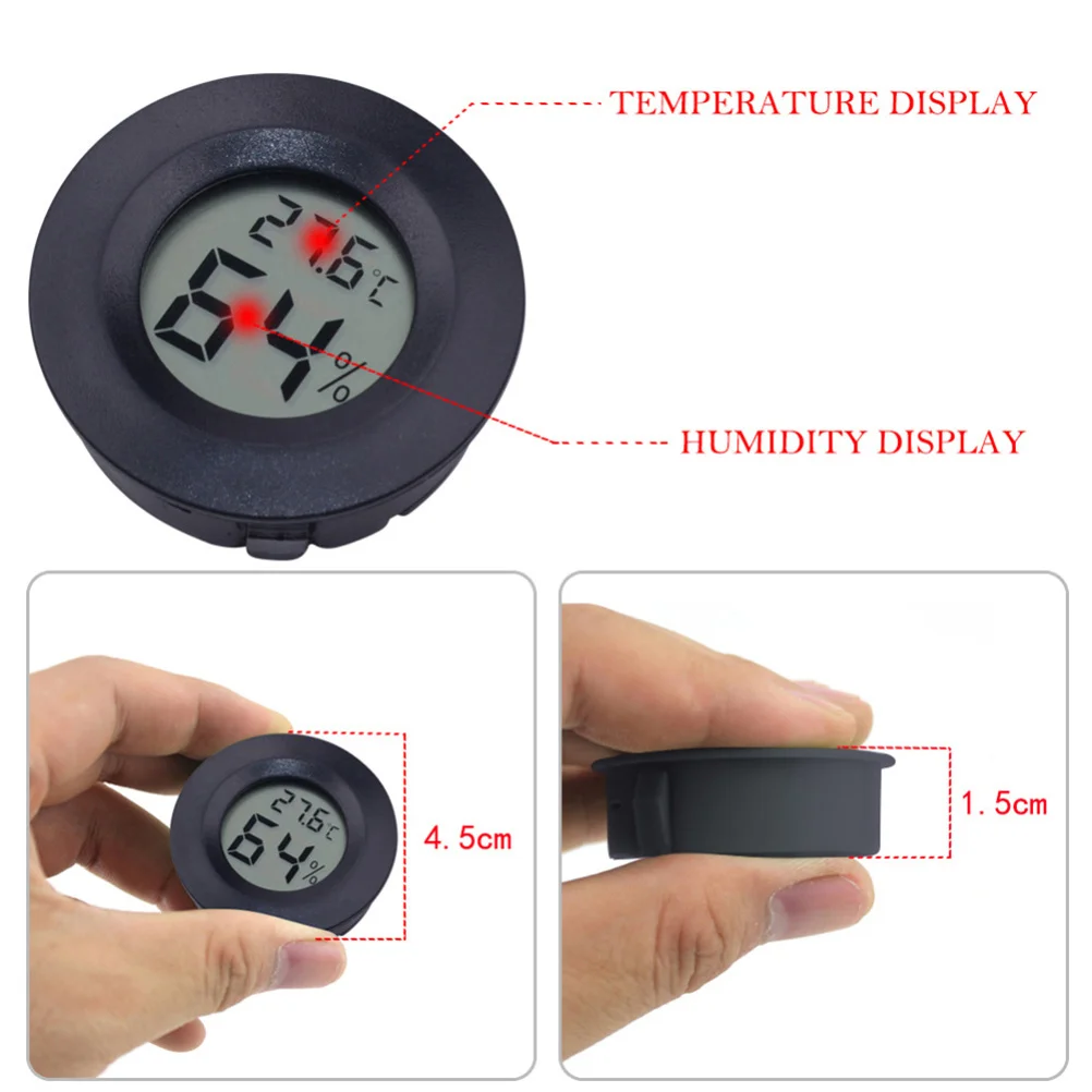 7 Pcs Round -Hygrometer Thermometer Fish Tank Monitor for Reptile Humidity Plastic Leopard Gecko Accessories Digital