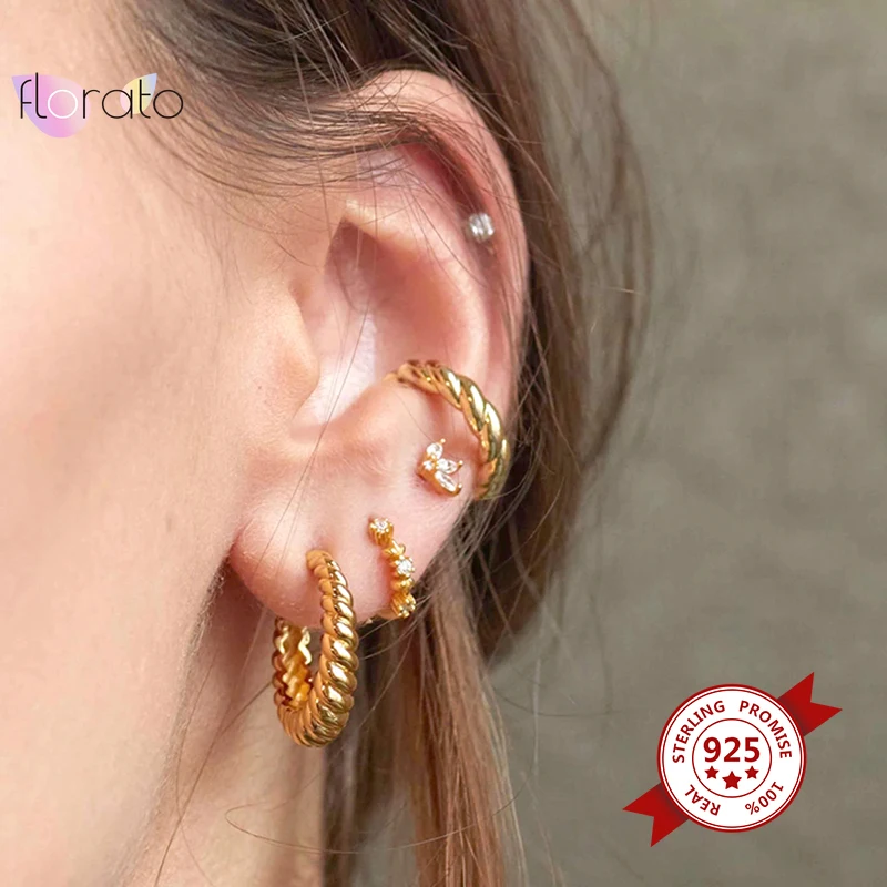 925 Sterling Silver Needle Vintage Metal Punk C Shape Stud Earrings For Women Twist Piercing Gold Earrings Personality Jewelry