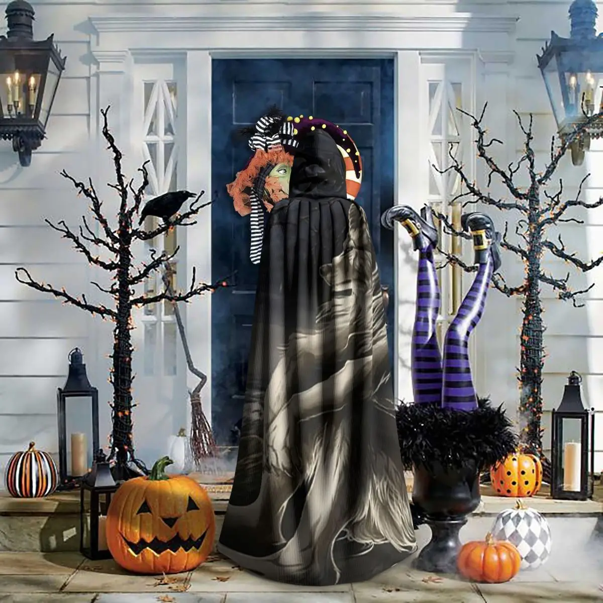 

Длинный капюшон-накидка «Эмо-белый волк, сидящий, грустный» — костюм ведьмы, средневековый костюм, косплей, накидка для Хэллоуина, для взрослых, унисекс