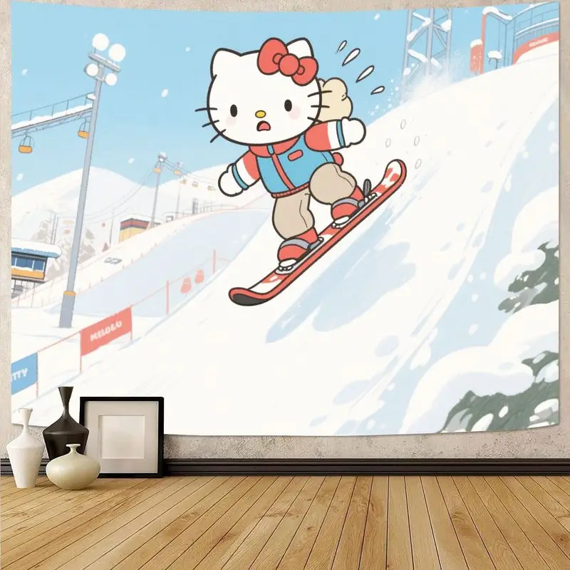

1 шт. Sanrio Hello Kitty гобелен для сноуборда, кавайный настенный рисунок для зимних видов спорта, современный декор из полиэстера для девочек, подарок для комнаты
